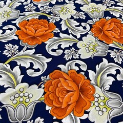 Платок шёлковый принт цветы на синем фоне 88*88 арт.П09