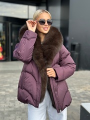 Пуховик зимний в цвете «спелая слива» с мехом финского песца 60см