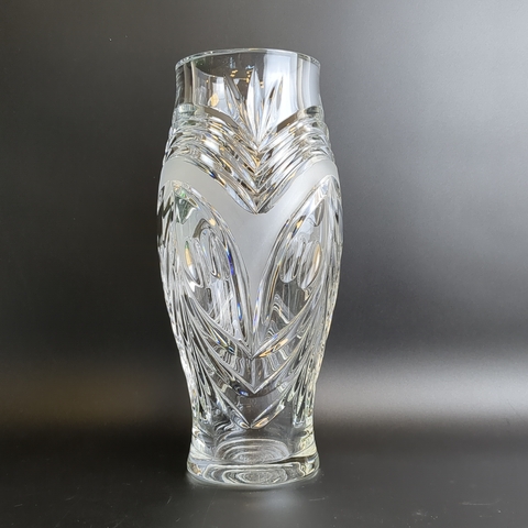 Ваза для цветов хрустальная алмазная грань, резные геометрические узоры, матовый хрусталь, 25 см, винтаж СССР 1970-1990 гг