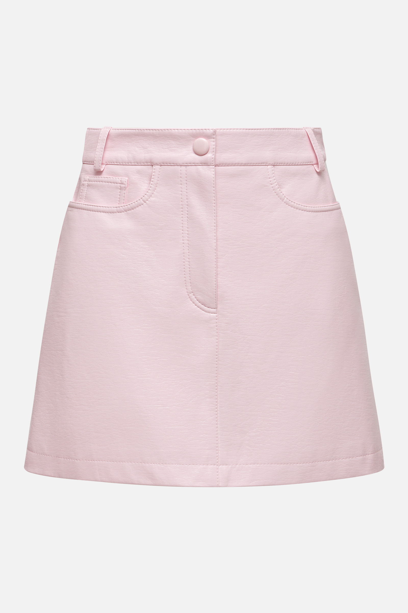Юбка мини из розовой экокожи
