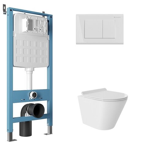 Aqueduto AQDS116T AQD комплект: TECNICA Novo Система инсталляции для подвесного унитаза, QUADRADO Панель смыва, белый глянцевый, CONE Tornado S Унитаз подвесной 480*360 безободковый, Tornado, сиденье с микролифтом, белый глянцевый