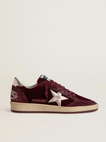 Ball Star burgundy velvet with a silver laminated leather star