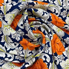 Платок шёлковый принт цветы на синем фоне 88*88 арт.П09