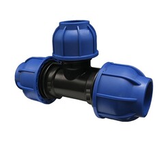 Тройник переходной компрессионный ПНД, DN 32-20-32, PN 16, обжимной для ПЭ труб, 20-40гр., Кудиновский трубный завод