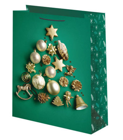 Новогодний подарочный пакет Елочка зеленый (малый)