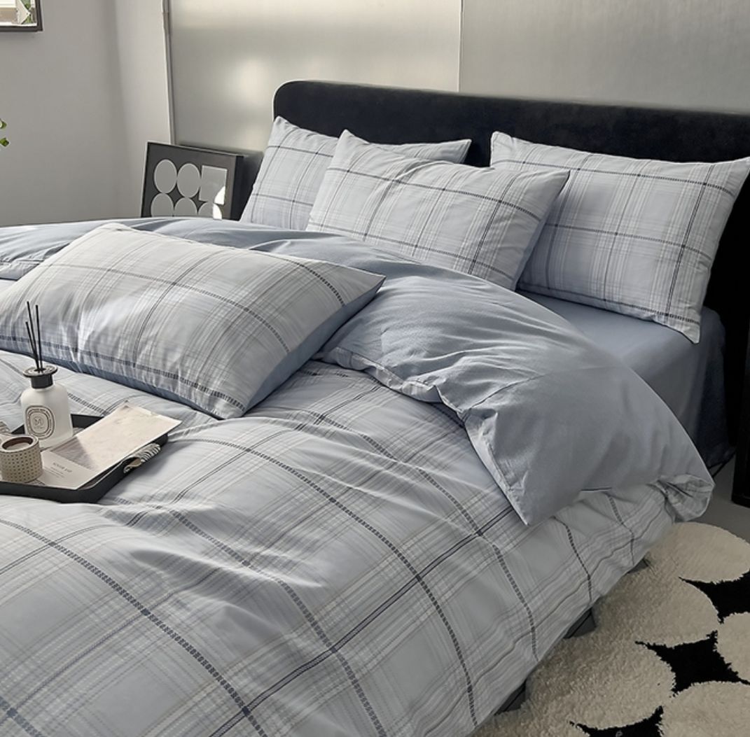 Комплект Полуторка Сатин Голубой клетка