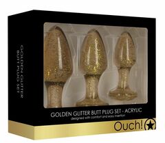 Набор из 3 золотистых анальных пробок Acrylic Goldchip Butt Plug Set - 