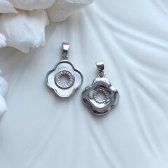 Подвеска с перламутром и фианитами, Клевер, 15*13 мм, родий, П188