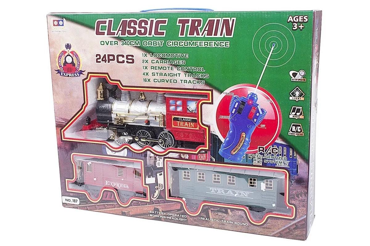 Железная дорога на радиоуправлении Classic Train арт.187, со световыми и  звуковыми эффектами, 1 паровоз и 2 вагона, 24 детали - купить по выгодной  цене | Интернет-магазин игрушек и подарков Saimox.ru с доставкой