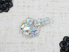 Застежки шубные со стразами, р. 7х4.5 см, серебро AB