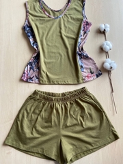 Пижама с шортами КН-058Х/болотный-капучинохризантема