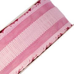 
          Декоративная лента капроновая с фигурной каймой для декора и флористики, 4 см, намотка 25 ярдов, розовый, дизайн в центре св-розовая лента