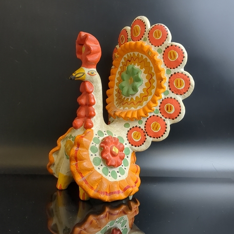 Дымковская игрушка Индюк 23 см, шикарная ручная роспись, сусальное золото. Киров-Вятка, винтаж 1980-1990 гг