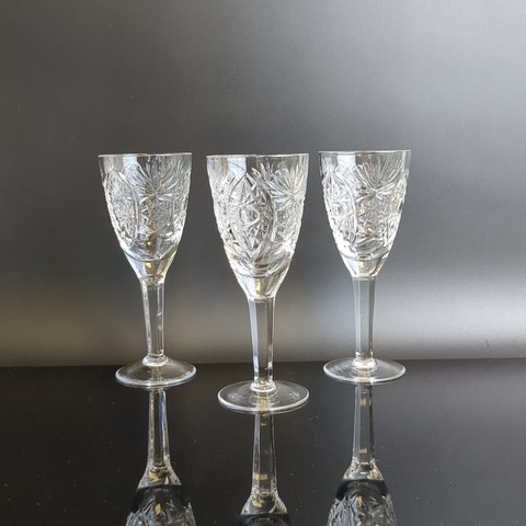 Бокалы хрустальные набор из 3 штук, алмазная грань, геометрический орнамент, 15 см, винтаж СССР 1970-1990 гг