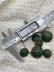 Пуговицы бронзовый металл с бирюзовой (сине-зеленой) эмалью и квадратными деталями