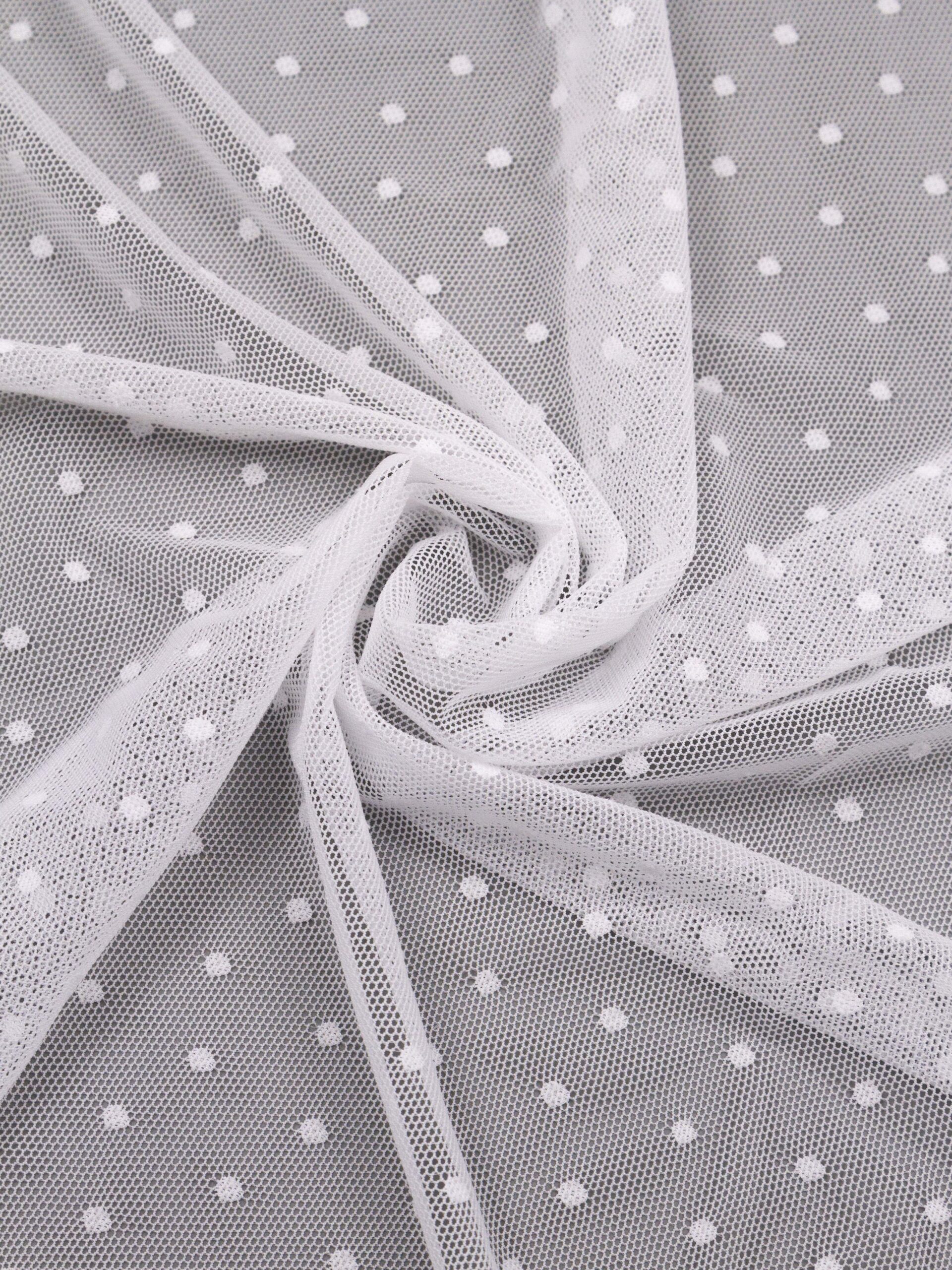 Сетка эластичная холодная белая в горошек метражом