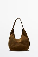 Massimo Dutti Мини-сумочка из натуральной замши, зеленый хаки