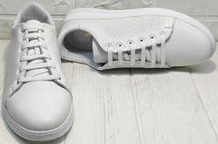 Перфорированные кроссовки кеды кожаные женские Evromoda 141-1511 White Leather.