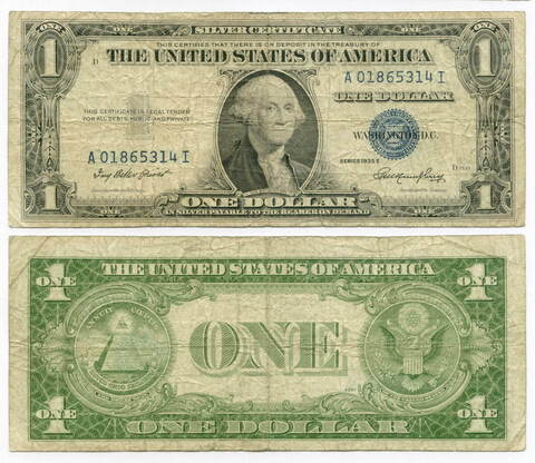 Банкнота США 1 доллар (серебряный сертификат) 1935E A 01865314 I. VG-F