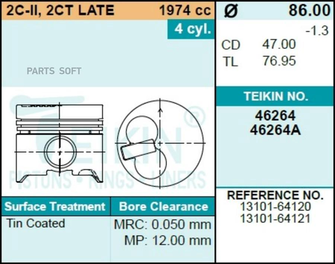Поршень двигателя TEIKIN 46264 0.50 (4шт/упак)