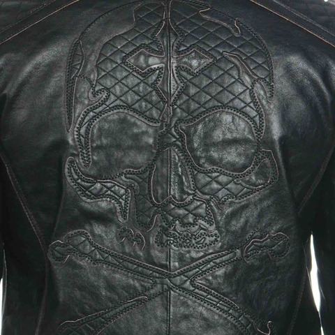 Affliction | Куртка кожаная мужская Highway Man Jacket 110OW067 аппликация черепа на спине