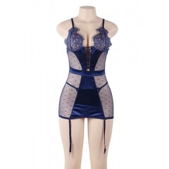 Сексуальное синее белье с подвязками и стрингами (размер 3XL-4XL)