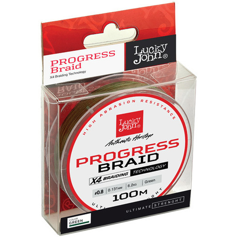 Плетеный шнур LUCKY JOHN Progress Braid Green 100 м - 0,240 мм