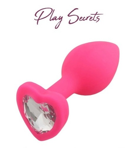 Анальная пробка Play Secrets Heart малая, розовая_с прозрачным кристаллом в форме сердца