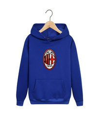 Толстовка синяя с капюшоном (худи, кенгуру) и принтом FC AC Milan (ФК Милан) 002