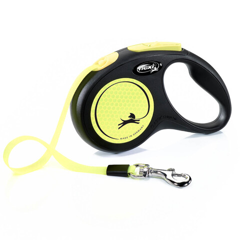 Flexi рулетка Neon New - S (до 15 кг) светоотражающая, желтый неон (5 м, лента)