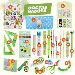 
          Подарочный канцелярский школьный набор 47 предметов Авокадо, MC-Basir, Большой бокс с канцелярией для девочек 2025, милый подарок на Новый год и День рождения