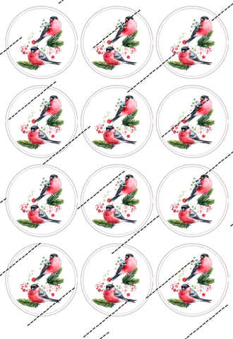 Картинка на сахарной бумаге, Снегири (капкейки)