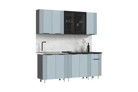 Кухня Виктория 2,0м (490) (Пластер Скай, Графит (Кастилло темный))