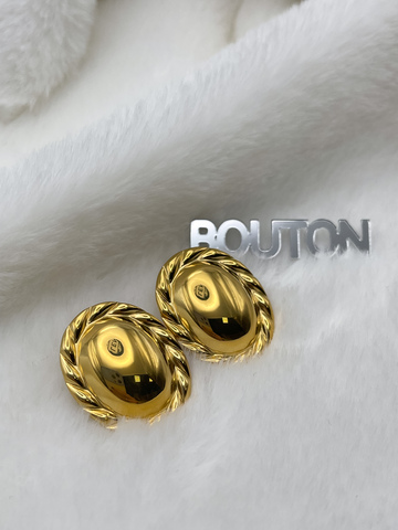 Серьги золотистые глянцевые овальные с ажурным краем