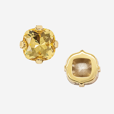 Кристалл Кушон (Сushion) в цапах, оттенок "Светлый Топаз"/"Light Topaz", 9,2мм, позолота