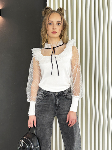 Блузка школьная для девочки с длинным рукавом белая