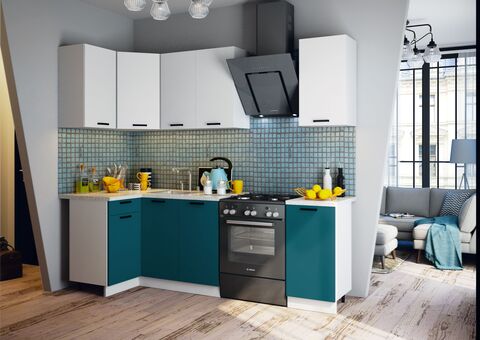 Кухня Техно 1,1*1,8м (490) Компоновка №6 (Белый снег софт/Атлантик софт, Белый (Антарес) )