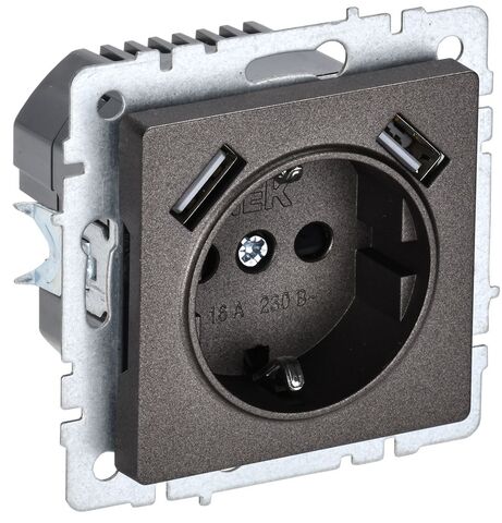 BRITE Роз. с з/к/ш 16А с USB A+A 2,1А РЮш10-1-БрТБ бр. IEK