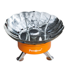 Мини-плита туристическая газовая к цанговому баллону, с пьезоподжигом, с ветрозащитой, круглая., 73-0-021