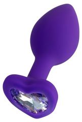 Фиолетовая анальная втулка Diamond Heart с прозрачным кристаллом - 7 см. - 