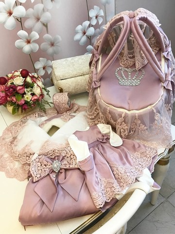 Зимний конверт-одеяло на выписку "Принцесса" (пыльная роза с розовым кружевом)