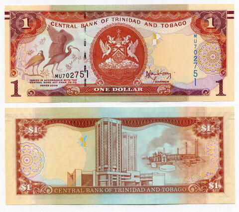 Банкнота Тринидад и Тобаго 1 доллар 2006 год. UNC