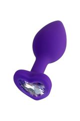 Фиолетовая анальная втулка Diamond Heart с прозрачным кристаллом - 7 см. - 