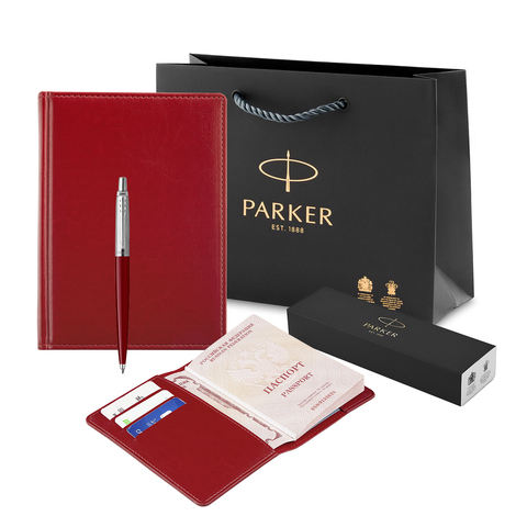 Подарочный набор с ручкой Parker, ежедневником и обложкой для паспорта123