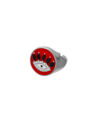 Кольцо-печатка Глаз из серебра с красной эмалью