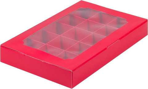 Короб для 15 конфет с вклеенным окном, 25,5*16,5*3,5 см, красный матовый