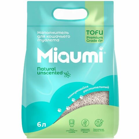 Miaumi TOFU наполнитель комкующийся для кошачьего туалета без ароматизатора 6 л