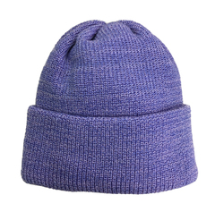 Зимняя шапка бини с отворотом, цвет фиолетовый меланж