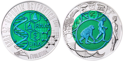 Австрия 2014, 25 евро, серебро. Эволюция. Ниобий
