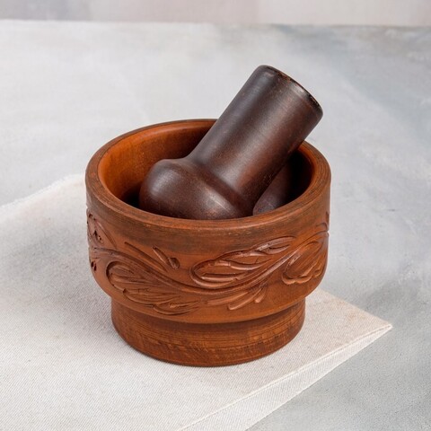 Ступка с пестиком "Глинка", декор, красная глина